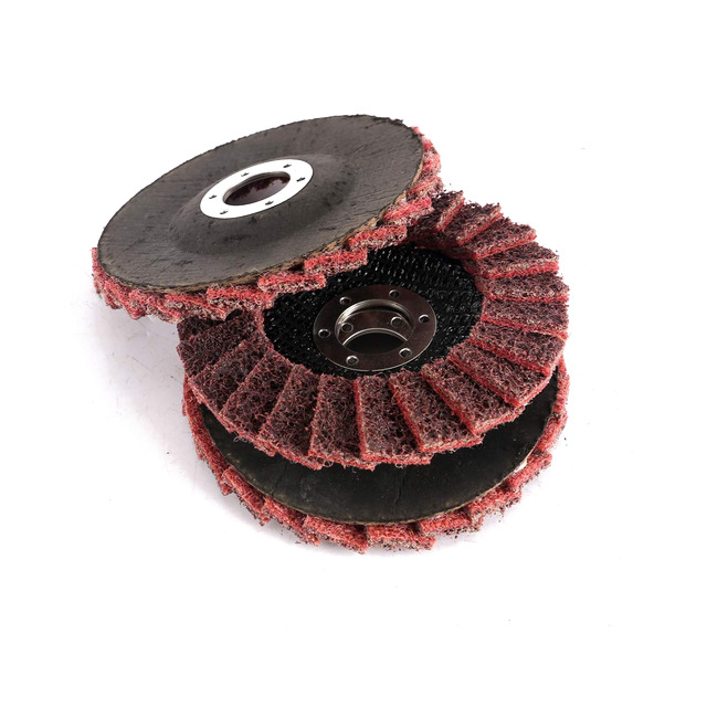 Brown red and blue surface conditioning flap discs for angle grinders