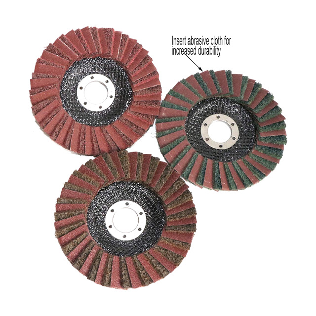 Non-woven abrasive flap disc for stainless steel surface preparation
