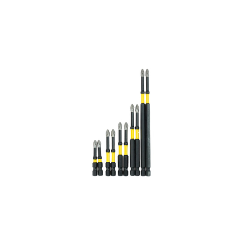 Black and Yellow Phillips Impact Screwdriver Bits with Torsion Zone in Multiple Lengths