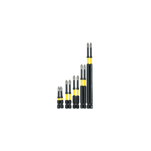 Black and Yellow Phillips Impact Screwdriver Bits with Torsion Zone in Multiple Lengths