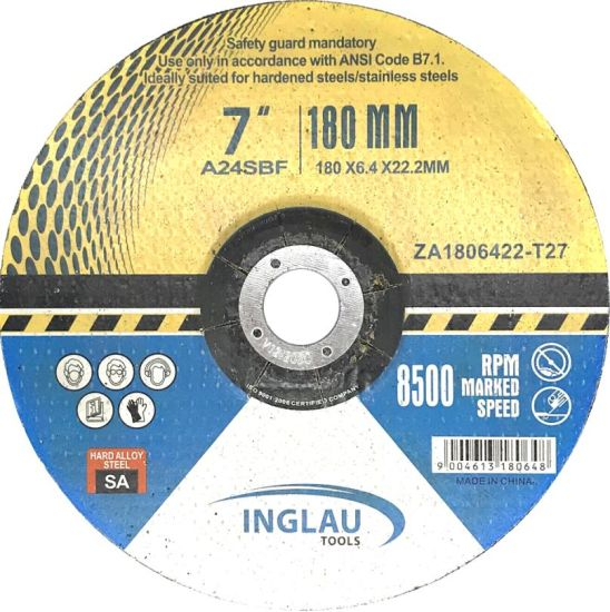 180X6.4X22.2mm Depressed Center Grinding Wheel for Metal