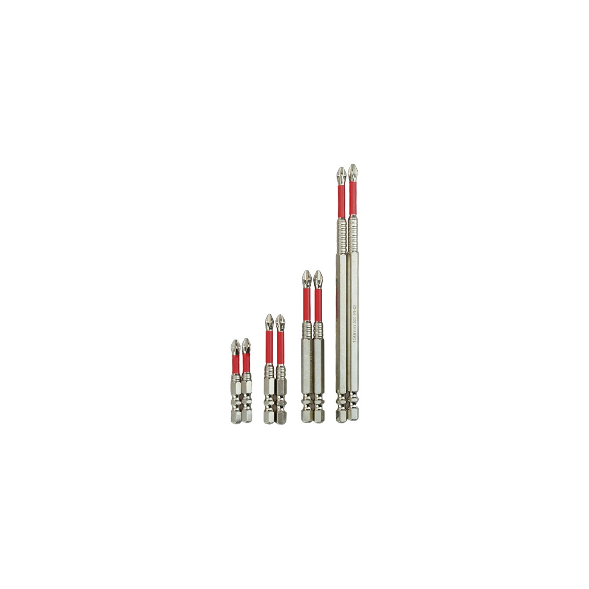 S2 Steel Phillips Power Screwdriver Bits with Red Torsion Zone and Hex Shank