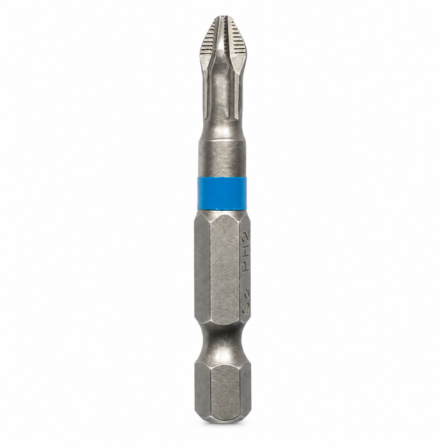 S2 Steel PH2 ACR Anti-Cam-Out Phillips Screwdriver Bit with Blue Identification Ring