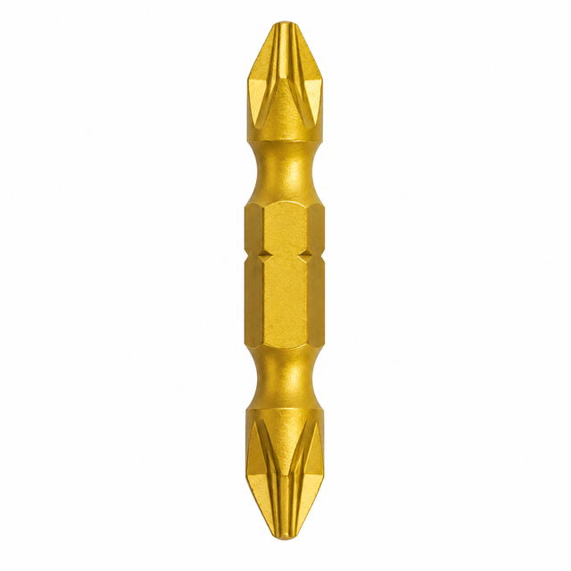 Gold Finish Double-Ended Phillips Power Screwdriver Bit with Hex Shank