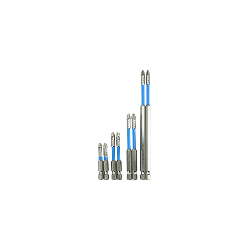S2 Steel Phillips Screwdriver Bits with Blue Torsion Zone in Multiple Lengths