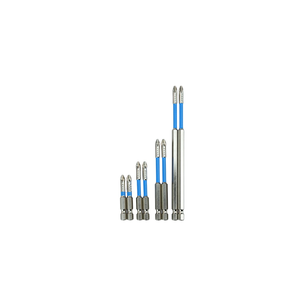 S2 Steel Phillips Screwdriver Bits with Blue Torsion Zone in Multiple Lengths