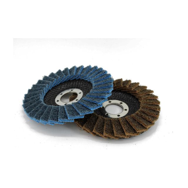 Brown red and blue surface conditioning flap discs for angle grinders