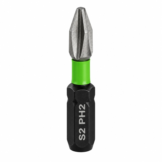 S2 Steel PH2 Phillips Impact Screwdriver Bit with Green Torsion Zone