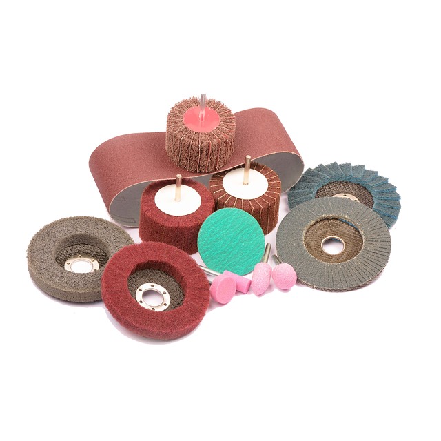 shaft mounted interleaved flap wheel for metal surface finishing
